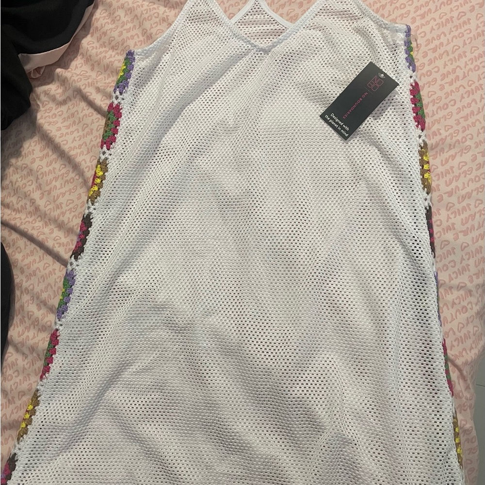 MOVING SALE!!$6!!White Crochet Dress with Colorful Side Accents
